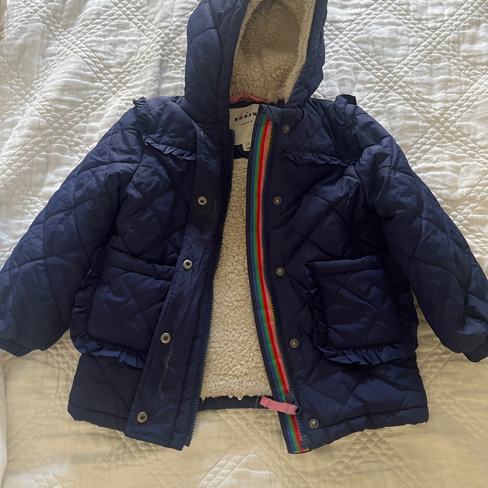 Boden Navy Hooded Jacket with Cream Lining